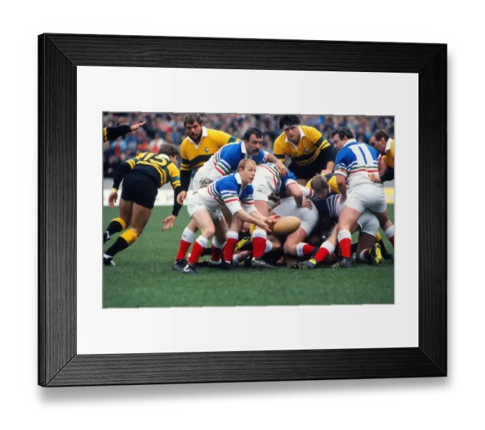 Framed Print : Five Nations scrum half Richard Hill passes the ball in 1986 Framed Print : Five Nations scrum half Richard Hill passes the ball in 1986