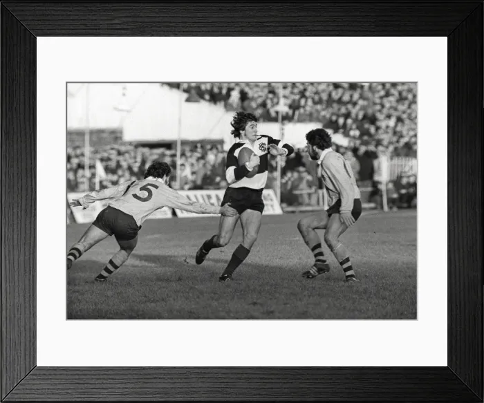 Framed Print : Andy Irvine evades Australian defenders for the Barbarians in 1976 Framed Print : Andy Irvine evades Australian defenders for the Barbarians in 1976