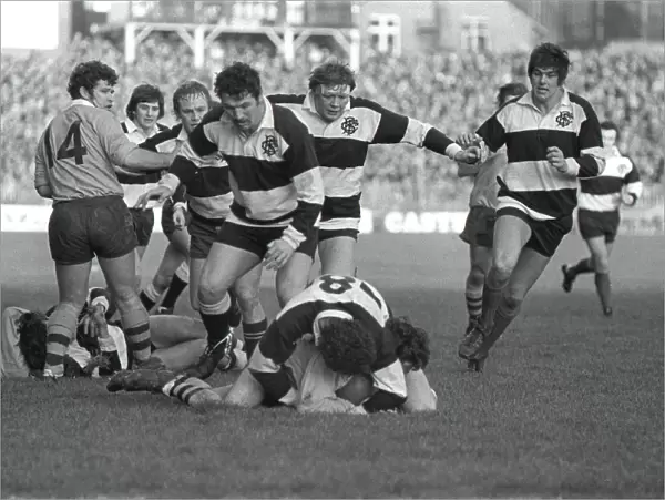 Poster Print of Mervyn Davies tackles an Australian player for