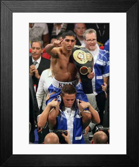 Framed Print : Amir Khan celebrates after his 2011 victory over Paul McCloskey Framed Print : Amir Khan celebrates after his 2011 victory over Paul McCloskey