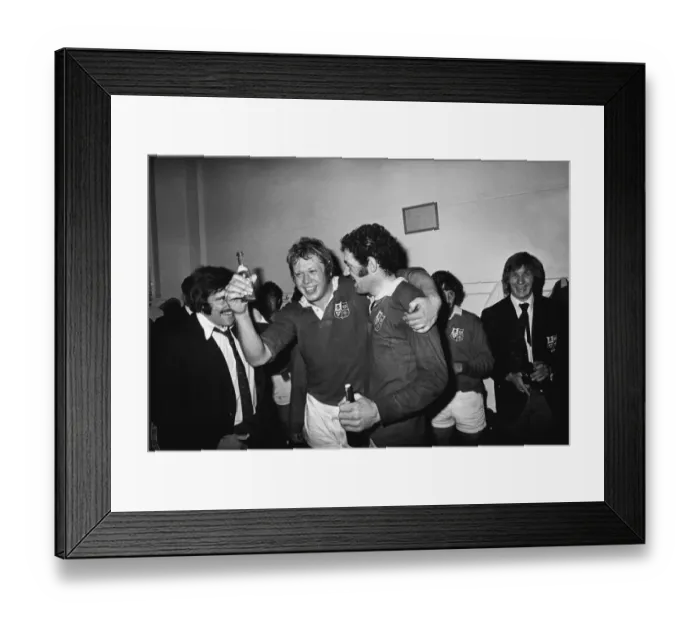 Framed Print : Gordon Brown and Mervyn Davies celebrate after the British Lions win the 1974 series in South Africa Framed Print : Gordon Brown and Mervyn Davies celebrate after the British Lions win the 1974 series in South Africa