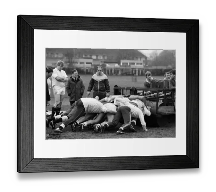 Framed Print : England coach Martin Green oversees a scrummaging session in 1986 Framed Print : England coach Martin Green oversees a scrummaging session in 1986