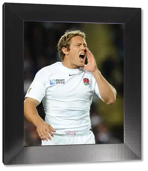 England fly half Jonny Wilkinson calls to his teammates during his last ever game for England, at the 2011 World Cup