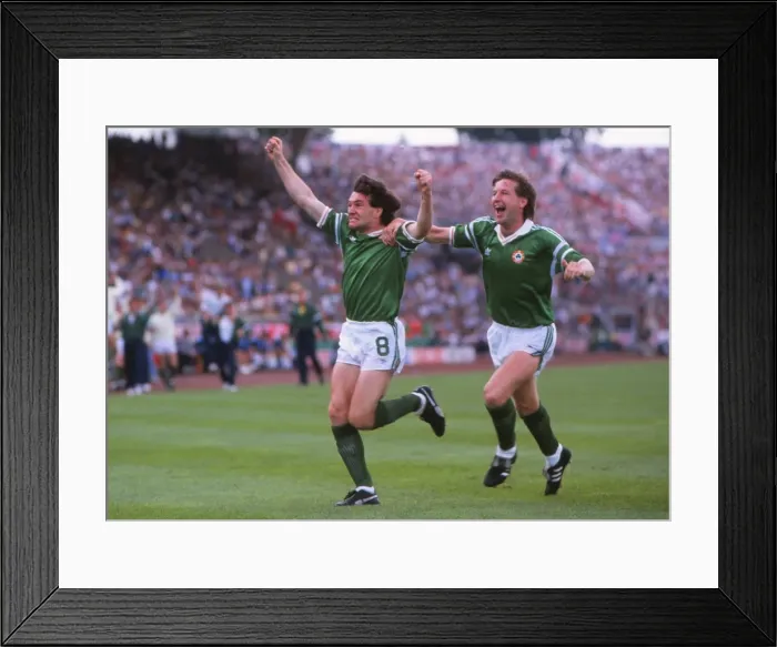 Framed Print : Ray Houghton celebrates his goal against England at Euro 88 Framed Print : Ray Houghton celebrates his goal against England at Euro 88