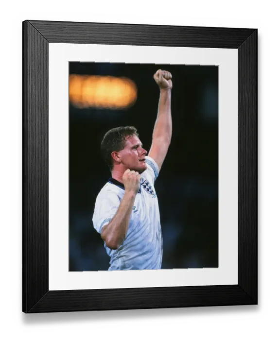 Framed Print : Paul Gascoigne celebrates victory over Cameroon at Italia 90