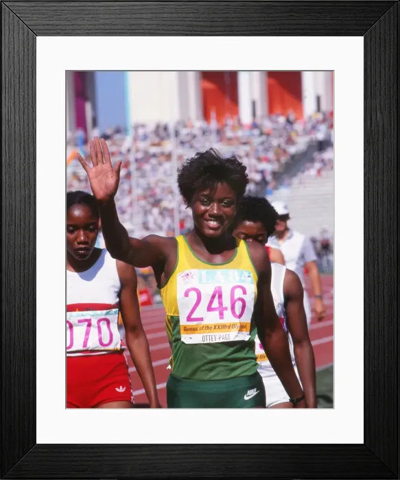 Framed Print : Merlene Ottey at the 1984 Los Angeles Olympics