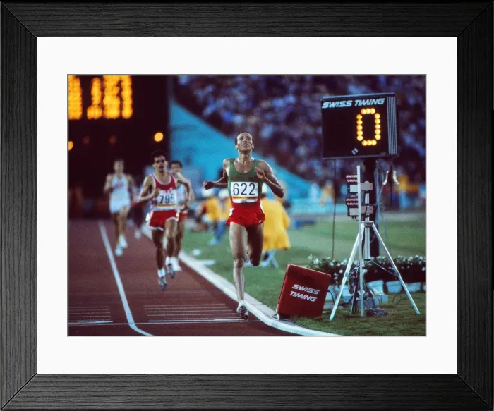 Framed Print : Said Aouita wins 5000m gold at the 1984 Los Angeles Olympics Framed Print : Said Aouita wins 5000m gold at the 1984 Los Angeles Olympics