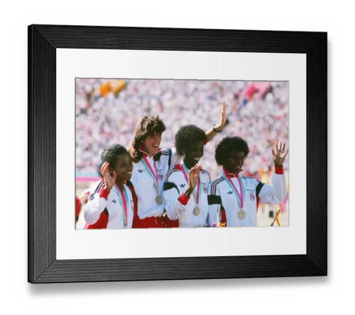 Framed Print : Great Britains bronze medal-winning 4x100m relay team - 1984 Los Angeles Olympics Framed Print : Great Britains bronze medal-winning 4x100m relay team - 1984 Los Angeles Olympics