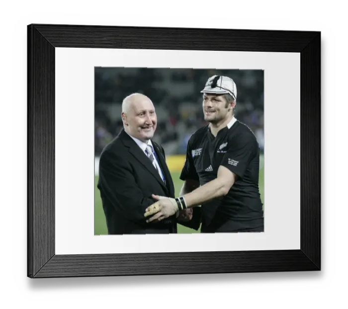 Framed Print : Former All Black Jock Hobbs presents Richie McCaw with his 100th cap Framed Print : Former All Black Jock Hobbs presents Richie McCaw with his 100th cap