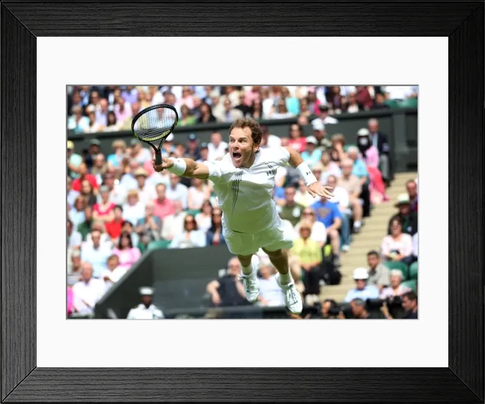 Framed Print : Michael Russell dives to return a shot during the 2011 Wimbledon Championships Framed Print : Michael Russell dives to return a shot during the 2011 Wimbledon Championships