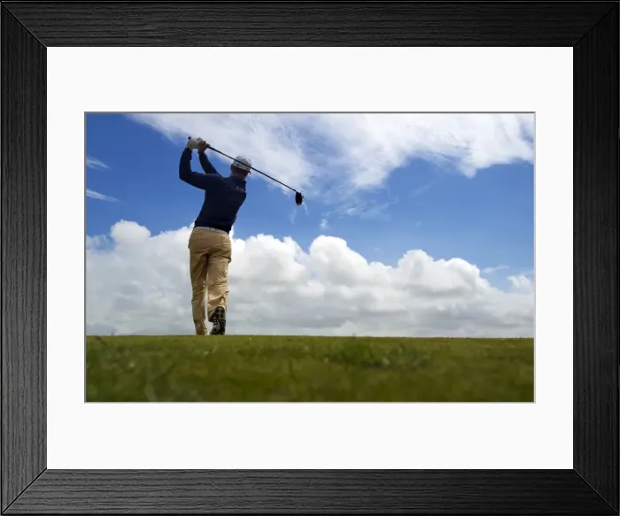 Framed Print : Martin Kaymer tees of during the 2011 Open Championship