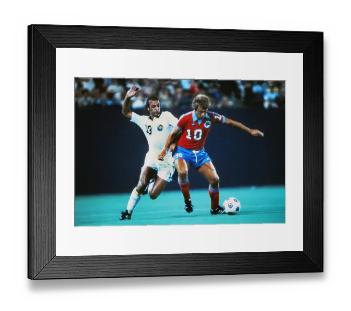 Framed Print : John West is challenged by Johan Neeskens during the 1979 NASL Framed Print : John West is challenged by Johan Neeskens during the 1979 NASL