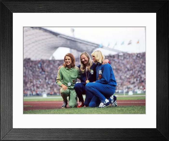 Framed Print : The medal winners in the womens pentathlon at the 1972 Munich Olympics Framed Print : The medal winners in the womens pentathlon at the 1972 Munich Olympics
