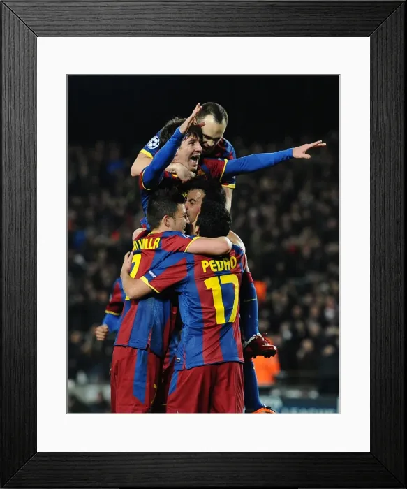 Framed Print : Lionel Messi celebrates with his Barcelona teammates Framed Print : Lionel Messi celebrates with his Barcelona teammates