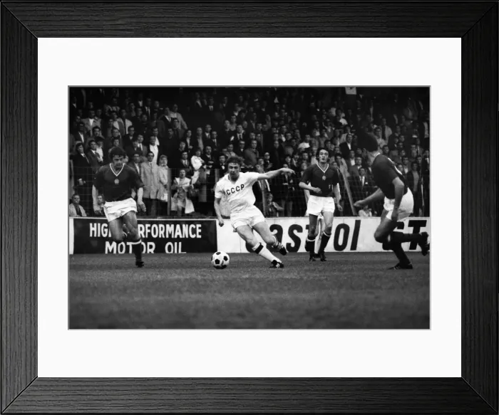 Framed Print : Soviet Unions Anotoli Baidachnyi on the ball at Euro 72 Framed Print : Soviet Unions Anotoli Baidachnyi on the ball at Euro 72