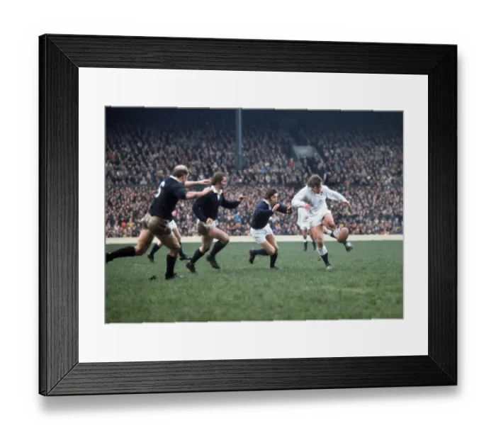 Framed Print : Englands Peter Warfield kicks ahead under pressure from Scotlands Ian McGeechan - 1975 5 Nations Framed Print : Englands Peter Warfield kicks ahead under pressure from Scotlands Ian McGeechan - 1975 5 Nations