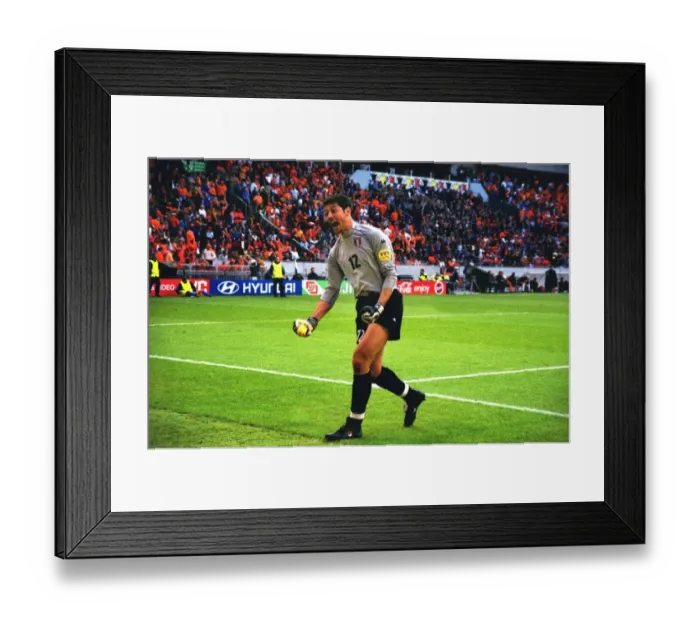 Framed Print : Italy Goalkeeper Francesco Toldo celebrates during the penalty shoot-out victory against Holland at Euro 2000 Framed Print : Italy Goalkeeper Francesco Toldo celebrates during the penalty shoot-out victory against Holland at Euro 2000