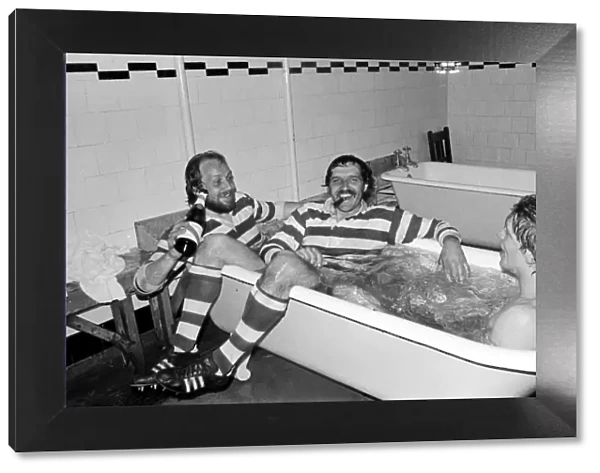 Gosforth players celebrate in the Twickenham changing room after winning the 1976 John Player Cup Final