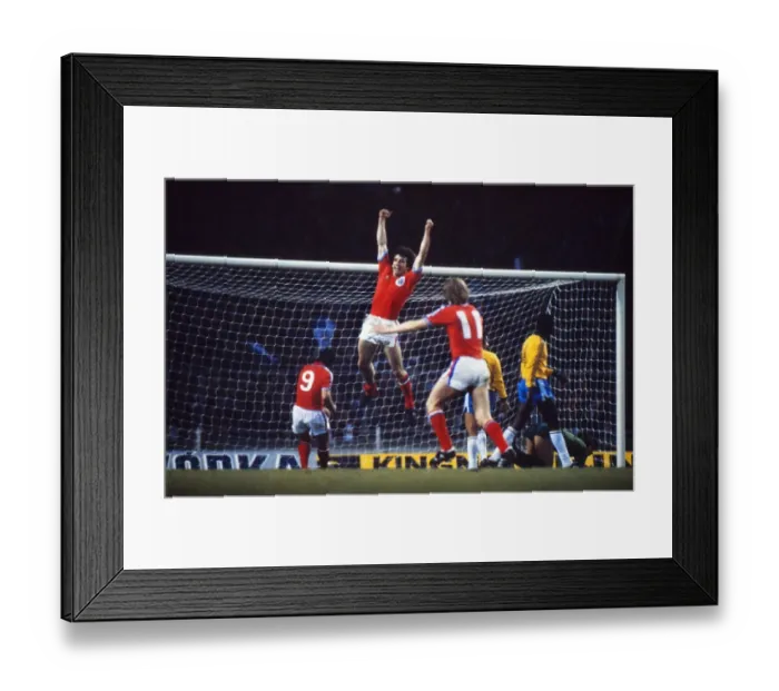 Framed Print : Kevin Keegan celebrates his goal against Brazil in 1978 Framed Print : Kevin Keegan celebrates his goal against Brazil in 1978