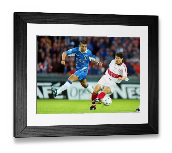 Framed Print : Chelseas Roberto Di Matteo and Stuttgarts Krassimir Balakov during the 1998 Cup Winners Cup Final Framed Print : Chelseas Roberto Di Matteo and Stuttgarts Krassimir Balakov during the 1998 Cup Winners Cup Final