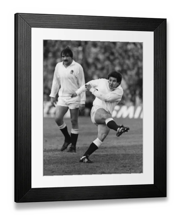 Framed Print : Marcus Rose kicks for England in the 1982 Five Nations