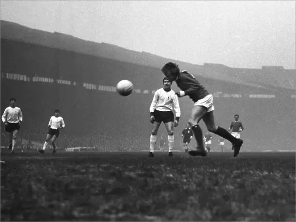 Denis Law heads the winning goal for Manchester United against Liverpool in 1968
