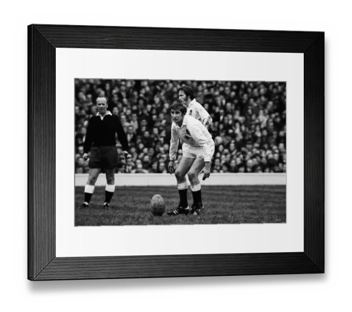 Framed Print : Englands Alan Old prepares to kick against Wales - 1972 Five Nations Framed Print : Englands Alan Old prepares to kick against Wales - 1972 Five Nations