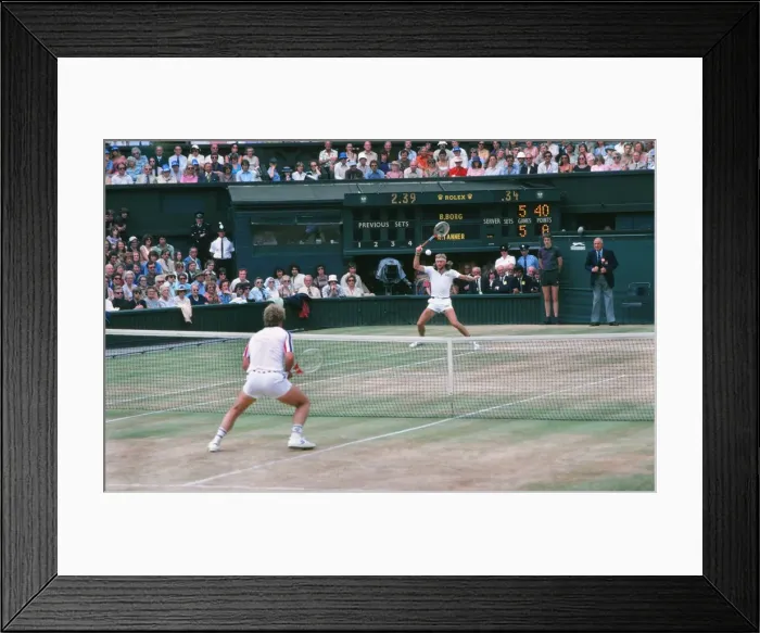 Framed Print : Bjorn Borg takes on Roscoe Tanner during the 1979 Wimbledon Mens Final Framed Print : Bjorn Borg takes on Roscoe Tanner during the 1979 Wimbledon Mens Final
