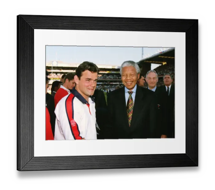 Framed Print : England captain Will Carling meets Nelson Mandela before the First Test against South Africa in 1994 Framed Print : England captain Will Carling meets Nelson Mandela before the First Test against South Africa in 1994