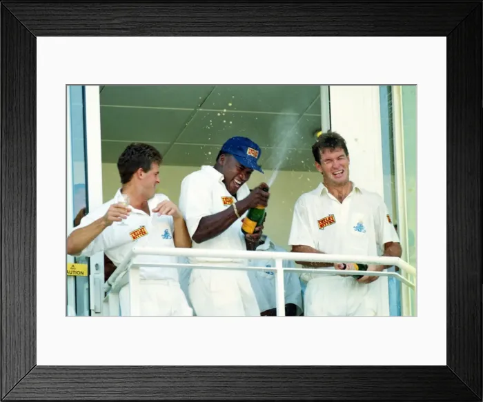 Framed Print : Devon Malcolm celebrates his match-winning performance at the Oval in 1994 Framed Print : Devon Malcolm celebrates his match-winning performance at the Oval in 1994