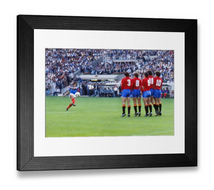 Framed Print : Frances Michel Platini opens the scoring in the final of Euro 84 final Framed Print : Frances Michel Platini opens the scoring in the final of Euro 84 final