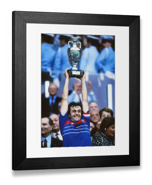 Framed Print : France captain Michel Platini lifts the trophy at Euro 84 Framed Print : France captain Michel Platini lifts the trophy at Euro 84