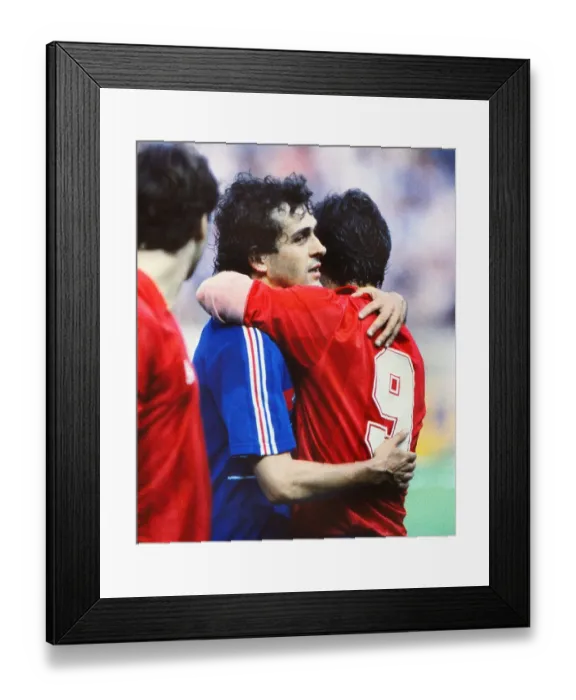 Framed Print : Frances Michel Platini and Spains Santillana - Euro 84 Final