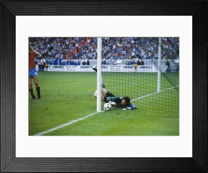 Framed Print : Spain goalkeeper Luis Arconada fumbles the ball into the net from Platinis free-kick in the final of Euro 84 Framed Print : Spain goalkeeper Luis Arconada fumbles the ball into the net from Platinis free-kick in the final of Euro 84