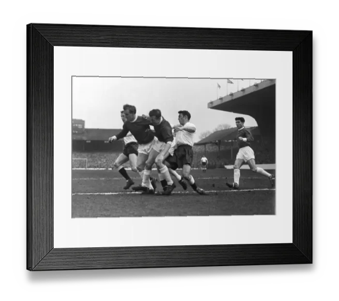 Framed Print : Spurs Jimmy Greaves challenges Uniteds Maurice Setters and Nobby Stiles in the 1962 FA Cup semi-final Framed Print : Spurs Jimmy Greaves challenges Uniteds Maurice Setters and Nobby Stiles in the 1962 FA Cup semi-final