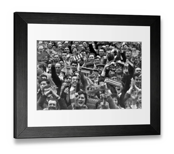 Framed Print : Leicester City fans celebrate their teams victory against Liverpool in the 1963 FA Cup semi-final Framed Print : Leicester City fans celebrate their teams victory against Liverpool in the 1963 FA Cup semi-final