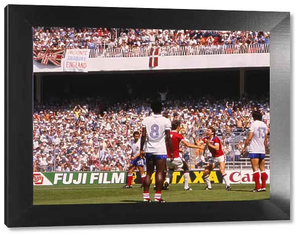 Englands Bryan Robson celebrates his goal in the first minute of the match against France at the 1982 World Cup
