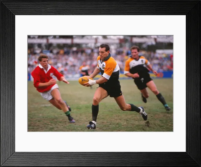 Framed Print : David Campese on the ball for the ANZAC XV against the Lions in 1989