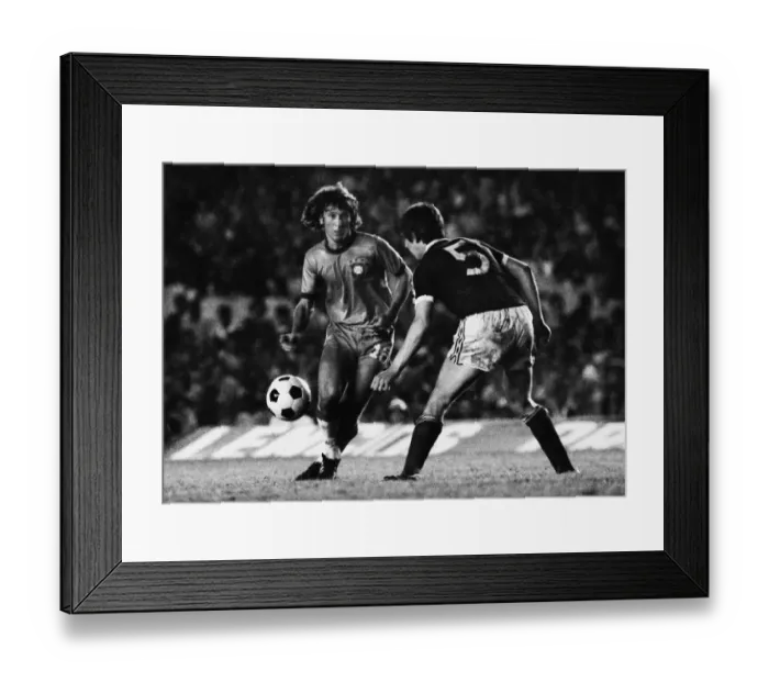 Framed Print : Brazils Zico runs at Scotlands Tom Forsyth in 1977 Framed Print : Brazils Zico runs at Scotlands Tom Forsyth in 1977