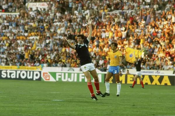 Scotlands David Narey celebrates his goal against Brazil at the 1982 World Cup