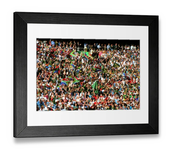 Framed Print : Fans wave the South African flag in the stands at Ellis Park during the 1995 Rugby World Cup Final Framed Print : Fans wave the South African flag in the stands at Ellis Park during the 1995 Rugby World Cup Final
