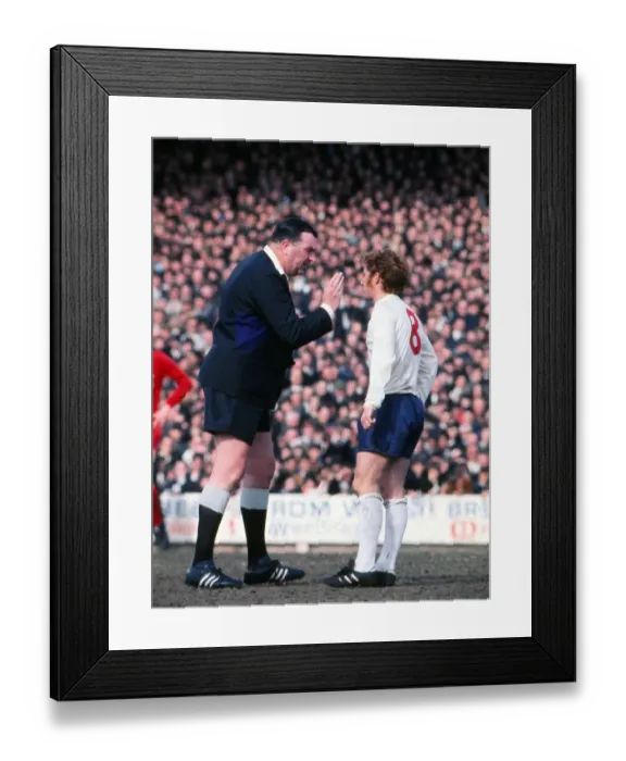 Framed Print : Referee Tiny Wharton towers over Englands Alan Ball - 1970 British Home Championship
