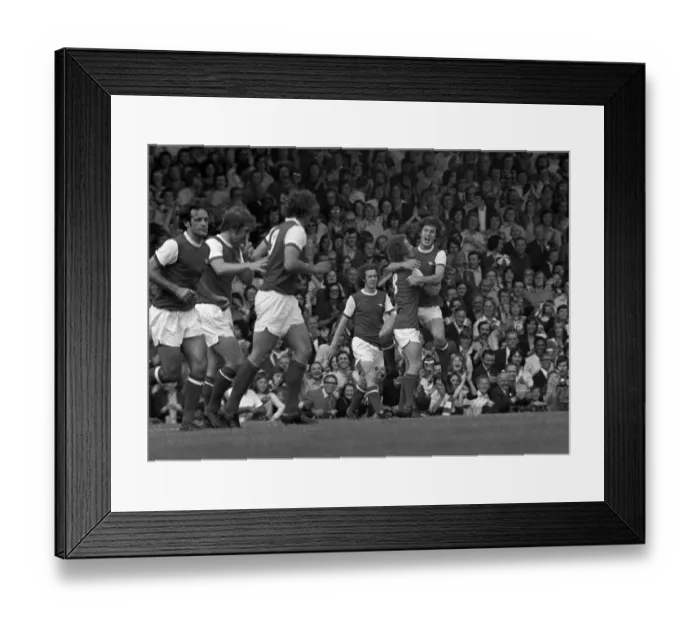 Framed Print : Arsenals Brian Kidd celebrates a goal in front of the North Bank Framed Print : Arsenals Brian Kidd celebrates a goal in front of the North Bank
