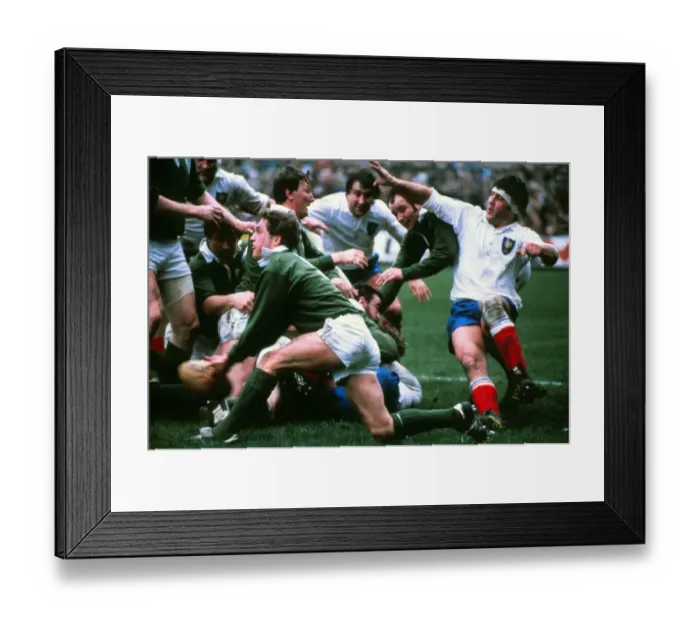 Framed Print : Irelands John Robbie gets the ball away against France - 1981 Five Nations Framed Print : Irelands John Robbie gets the ball away against France - 1981 Five Nations