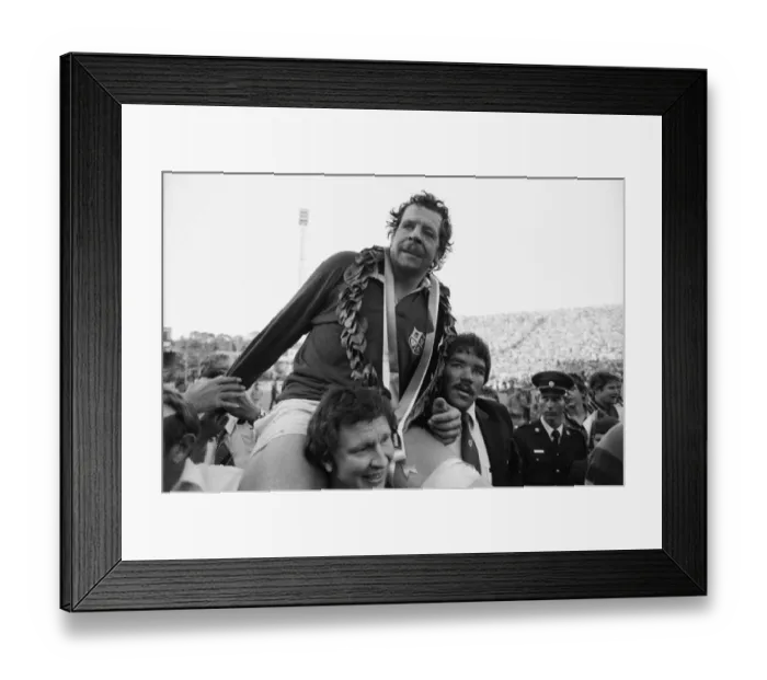 Framed Print : British Lions captain Bill Beaumont is chaired off the pitch after victory against South Africa in the 4th Test in 1980 Framed Print : British Lions captain Bill Beaumont is chaired off the pitch after victory against South Africa in the 4th Test in 1980
