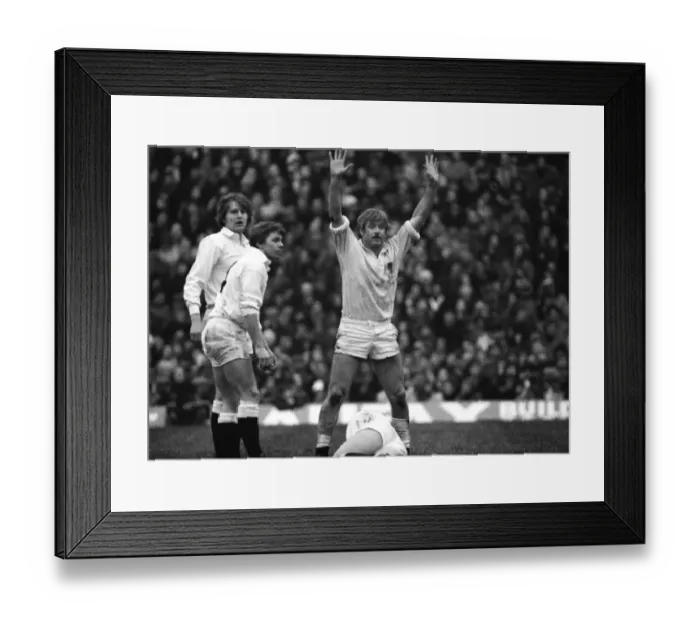 Framed Print : Englands Tony Neary calls for assistance for an injured teammate - 1980 Five Nations