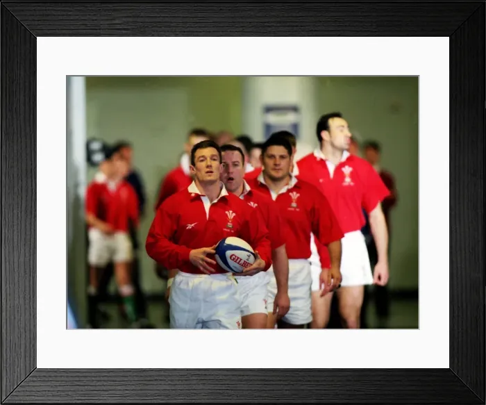Framed Print : Wales captain Rob Howley leads his side out against France - 1999 Five Nations Framed Print : Wales captain Rob Howley leads his side out against France - 1999 Five Nations