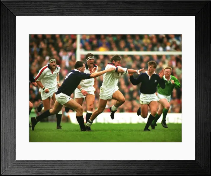 Framed Print : Englands Mike Teague on the charge against Scotland - 1993 Five Nations Framed Print : Englands Mike Teague on the charge against Scotland - 1993 Five Nations