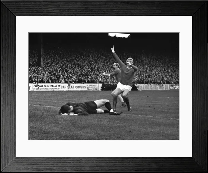 Framed Print : Bobby Charlton scores against Manchester City in 1967 Framed Print : Bobby Charlton scores against Manchester City in 1967