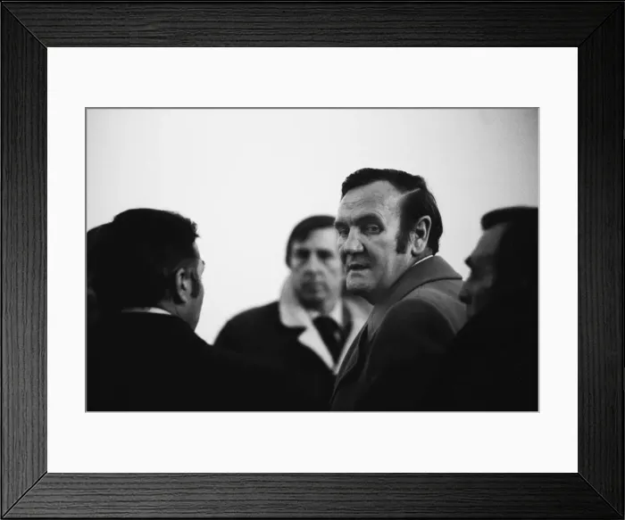 Framed Print : England manager Don Revie in the fog during the abandoned game against Czechoslovakia in 1975